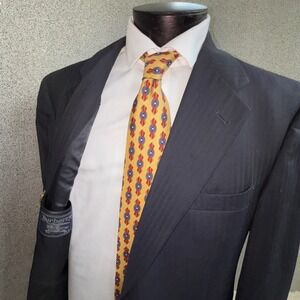 VTG Burberrys Blazer Jacket 42R Navy Blue Herringbone Wool Old Money Luxury